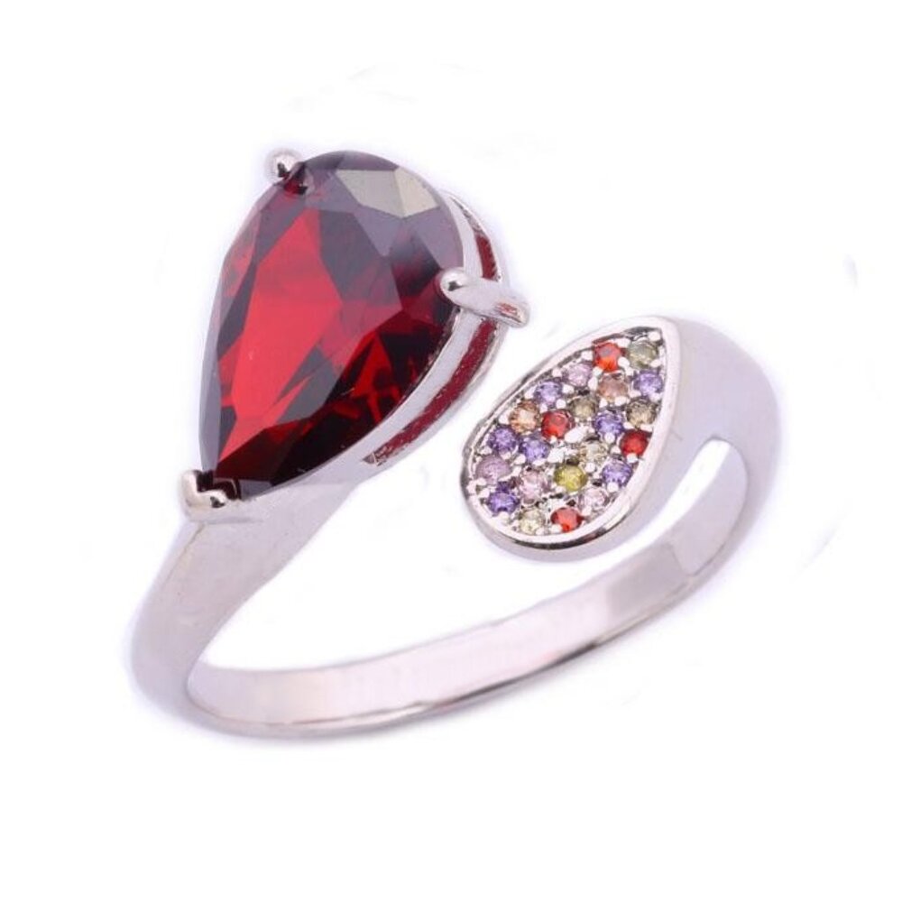 New - Garnet and Multigem Silver Ring - Size 5 or 6.5 Adjustable